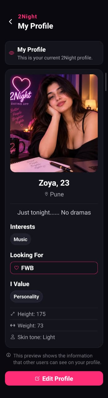 2Night profile preview
